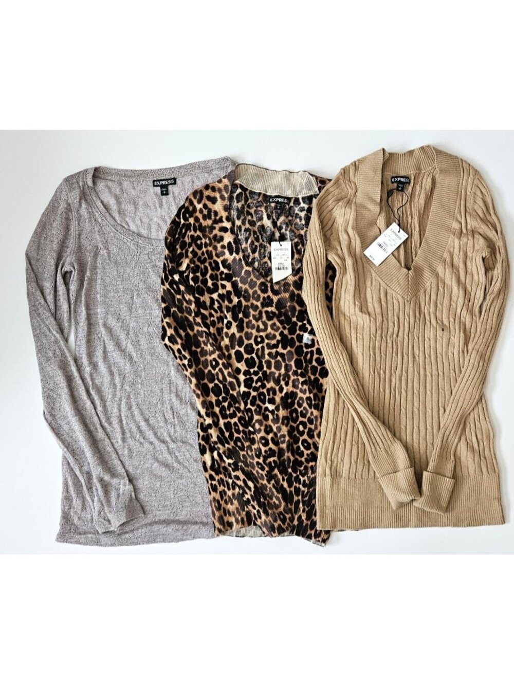 Express S NWT Pointelle Sweater Cable Cheetah Fall Lot